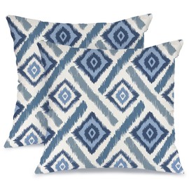 AACORS Outdoor Waterproof Pillow Covers 18x18 Inch Set of 2,Blue Geometry Pattern Decorative Boho Throw Pillow Cases for Patio Funiture Garden Porch Decor AAW01-18-2
