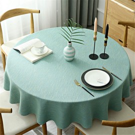 Fhberni Heavy Weight Round Tablecloth, Decorative Solid Color Table Cover, Cotton Linen Table Cloth for Kitchen Dining Home Tabletop Decoration, Aqua, Round - 63"