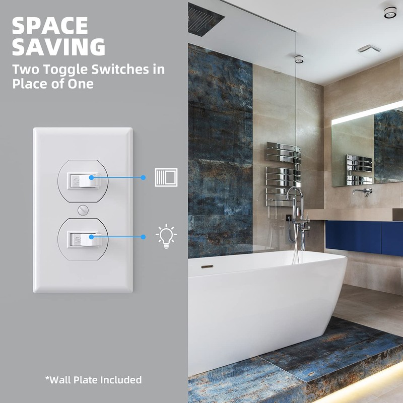 ELEGRP Double Toggle Light Switch - 15A, 120V, In-Wall On/Off,