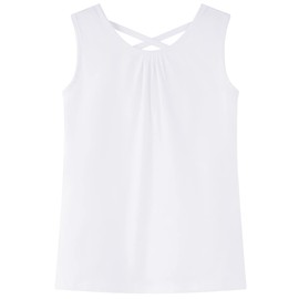 Noomelfish Girls Criss Cross Back Tank Tops Soft Jersey Cotton Sleeveless Shirts, White, Size 5-6 Years