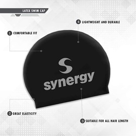 Synergy Latex Swim Caps Combo Pack (Black/Blue/Lavender/Orange/Pink 5-Pack)