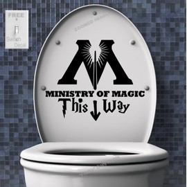Ministry of Magic This Way Toilet Seat Decal 7.5" x 4.5" Vinyl Sticker for Washroom Bathroom Toilets Waterproof Sign for Guestroom Stickers for Wall Free Switch Decal Surprise