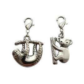 2 pcs in set Tiny Antique Silver Koala Charm and Lobster Clasp, Sloth Clip on Charm for Diy Jewelry
