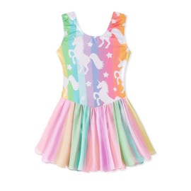 EQSJIU Girls Dance Dress Stripe Unicorn Shinny Leotard with Skirt Leotard for Girls Gymnastics 7-8 Years Suit for Students Dance Lessons