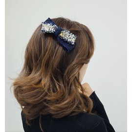 Burnaby Navy Sequin Tweed Hairpin 10cm / 버나비 네이비 스팽글 트위드 헤어핀 10cm