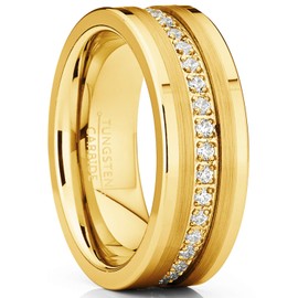 Metal Masters Co. Tungsten Carbide Gold Tone Wedding Band Eternity Ring, Cubic Zirconia Comfort Fit 15