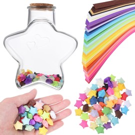 STOBAZA Rainbow Origami Lucky Paper Stars with a Star Jar - 540 Sheets 32 Assortment Color Star Strips for Different Needs, DIY Paper for Art Crafts and Birthday Favors