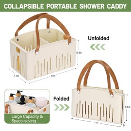 Homiton Portable Shower Caddy Collapsible Plastic Shower Basket Tote with Handles Removable Divider, Cleaning Caddy Storage Organizer for Bathroom College Dorm (White)