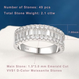 Newshe Jewellery Moissanite Wedding Bands for Women 925 Sterling Silver Eternity Rings Emerald Promise Engagement Size 5-10, stone, Moissanite