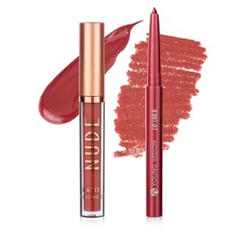 2-in-1 Lip Gloss & Lip Liner Set - Lip Contour Kit with Rotatable Liner + Velvet Matte Gloss | Waterproof, Long-Lasting, Non-Sticky Formula | One-Step Makeup Kit