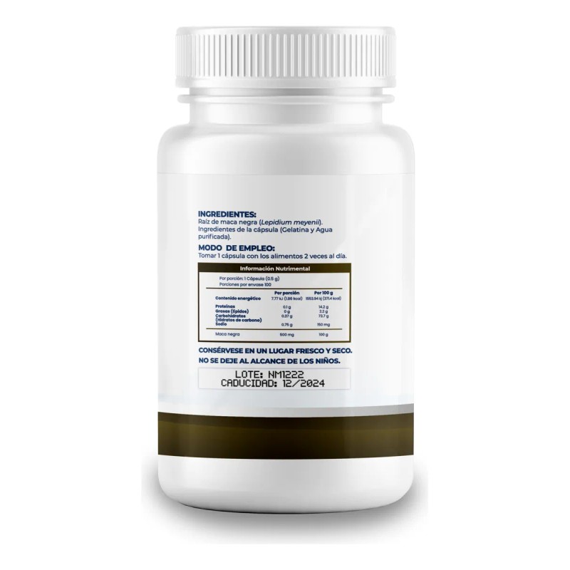 Maca Negra 500mg - 100 Cápsulas Por Frasco
