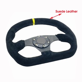 YEHICY 12.5” D Shape Car Racing Steering Wheel Suede Leather Flat Drift Sports Steering Wheel With Aluminum Bracket and Horn Button…