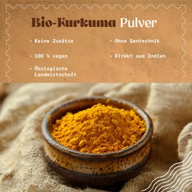 Turmeric Powder Organic 400g - Curcumin 3%-5%. Natural and pure, made in India from organic turmeric roots. Ideal for drinks, savoury and sweet recipes. NaturaleBio