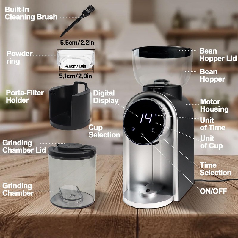 DITOSH Electric Coffee Grinder Touchscreen 2-14 Cup Conical Burr Coffee