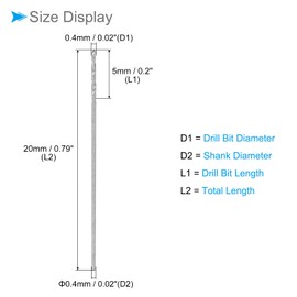CoCud Micro Drill Bit, 0.02 inch (0.4 mm) Drill Diameter, 0.8 inch (20 mm), Total Length 25.6 inches (6542 mm) High Speed Steel, Fully Polished Twist Drill Bit for Copper, Metal, Wood, 10 Pieces