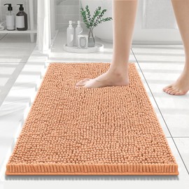 Smiry Luxury Chenille Bathroom Rugs 24x16, Extra Soft and Absorbent Shaggy Bath Mat, Machine Washable, Non-Slip Plush Carpet Runner for Tub, Shower, and Floor, Home Decor Accessories, Orange