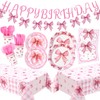Havawish 196 Pcs Pink Bow Birthday Decorations Coquette Party Supplies