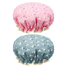 2 Packs Reusable Waterproof Shower Caps Double Layers Shower Caps With Elastic Edge Covering Ears Keeping Hair Dry Fitting Perfectly on Head for Girls and Women