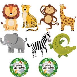 Catelves Safari Animals Foil Balloons, 9 Pieces for Jungle Birthday Party Decoration