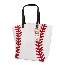 YIQIGO - Bolsa de béisbol para mujer, bolsa de compras, bolsa de viaje, bolsa de lona, informal, con softbol, gimnasio, bolso de hombro (color blanco roto)