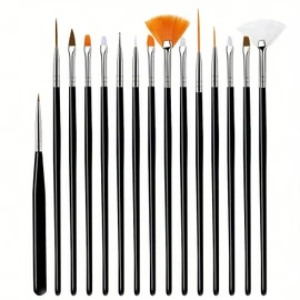 Gel Nail Brush, Nail Brush, Gel Nail Brush, Set of 15, Gel Nail Painting Brush, Extra Fine, Self Nail Brush, Flat Brush, Stylish, Fine Brush, Nail Art Brush, Beginner Set, Nail Supplies (Black)