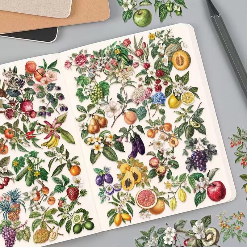 50 Vintage Plant Fruit Stickers Waterproof Transparent Laptop Water Bottle