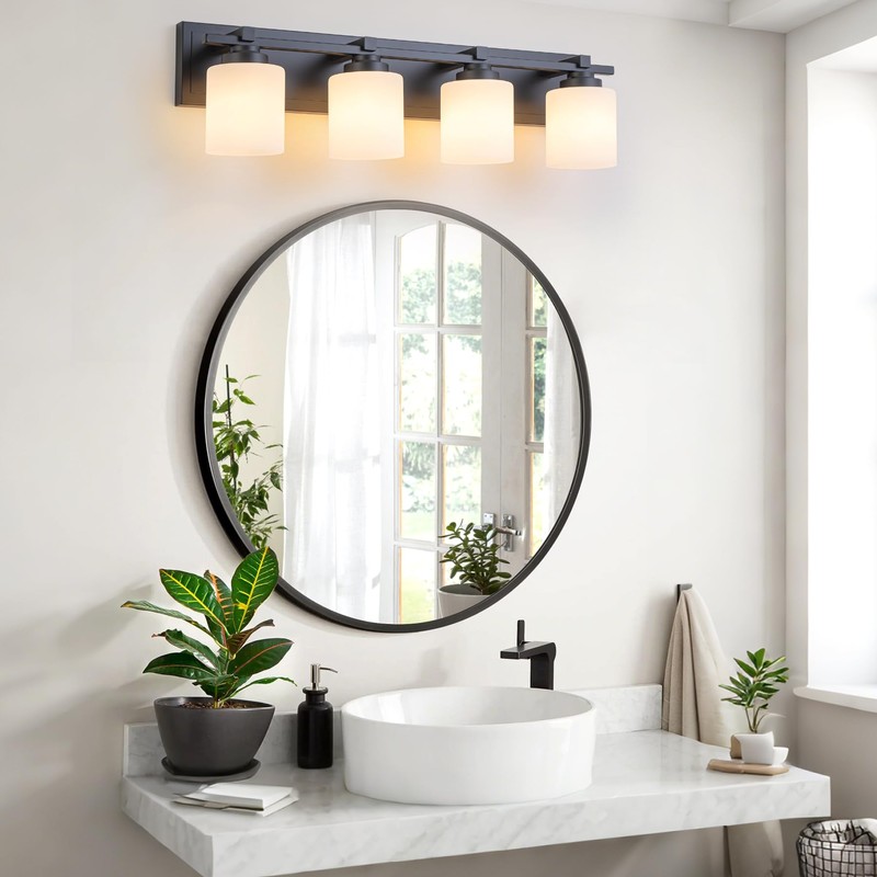 BrkNit 4 Light Modern Bathroom Light Fixtures Over Mirror, Black