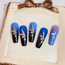 40pcs/Set 3D Alloy Gun Nail Charms, Shiny Diamond Metal Gun Nail Art Charms AK Weapon Nail Charm Rhinestones Gun Charms Nail Jewels for Nail Art Accessories Nail Supplies (Silver)