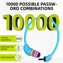 SPGOOD Bicycle Lock with Numbers for Children (10 x 650 mm), Anti-Theft Cable Lock Code Combination, Bicycle Combination Lock for Girls Boys, Bicycle Accessories, Children's Bicycle Lock (Blue)