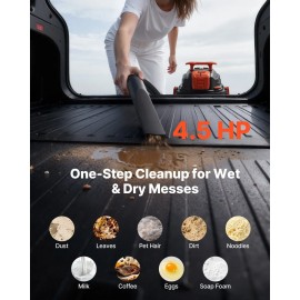 8 Gallon Wet/Dry Shop Vac 4.5 Peak HP 900W Input Power 1.25 Self-Cleaning Dual-Filter Portable 1-Button Vacuum CleanerSpecification: 8 Gallons+4.5 Peak HP+Wet/Dry