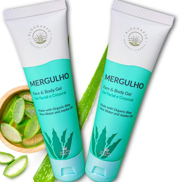 Aloegarve Highly Concentrated Organic Aloe Vera Gel, with Jojoba Oil, Mergulho from Aloegarves Own Cultivation, All Skin Types Tube 50 ml, Pack of 2