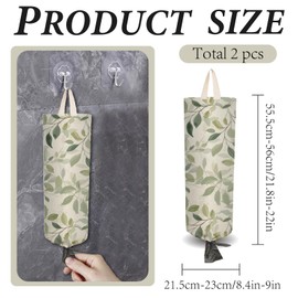 CRASPIRE 2Pcs Green Leaves Plastic Grocery Bag Holder with 4Pcs Hooks Reusable Wall Mount Heavy Duty Shopping Storage Bag Sack Canvas Waterproof Washable Organizer Dispenser for Home Kitchen Store