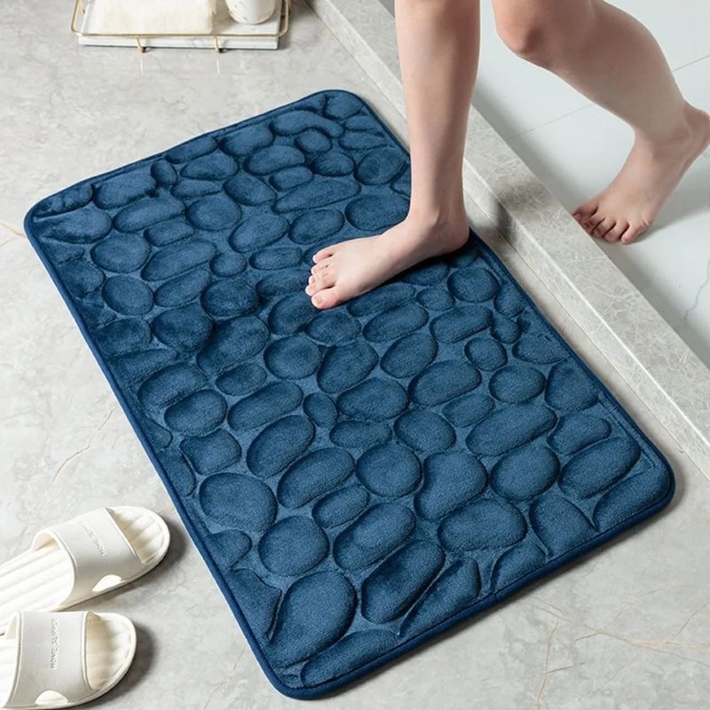 Microfiber Bath Mat for Bathroom – Water-Absorbing Cobblestone Embossed Design