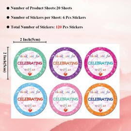 120pcs Thank You for Celebrating with Me Stickers, 2 Inch Colorful Thank You Labels Sticker, Round Wedding Party Birthday Favors Decorations for Boxes, Envelopes, Cards (with us Stickers)