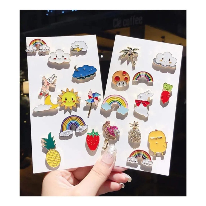Savefree Paquete 20 Pines Pack Broches Metalicos Pines Kawaii Al
