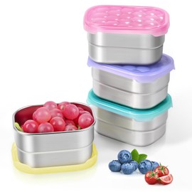 Tanjiae 8oz Small (1 CUP) Stainless Steel Snack Containers for Kids and Toddlers (Ages 1-3) | Easy Open Leak Proof Food Containers with Silicone Lids - Perfect Metal Lunch Box for Daycare and School