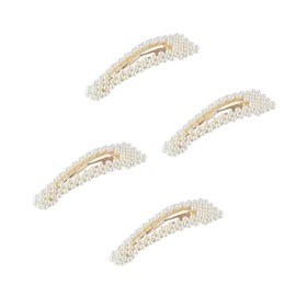4Pcs Snap Pearl Hair Clips and Barrettes - Large 3.3 Hair Accessories for Women, Girls, and Children, Ideal for Daily Styling or Party Wedding