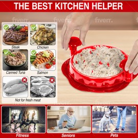 Chicken Shredder Twist Tool - Latest Upgraded Manual Shredder Machine with Brush & Fork, Clear Lid & Middle Plate, Slip Resistant, Ideal for Chicken, Beef, Pork, Salmond