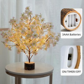 Gudegou Lighted Cherry Blossom Tree Artificial, 19Inch Faux Bonsai Tree Japanese Decor, Battery Operated Floral Desktop Tree for Indoor Home Spring Summer Easter,Pink