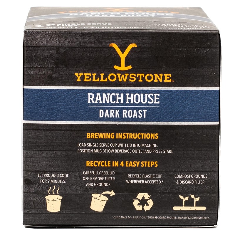 Yellowstone Ranch House Dark Roast Coffee, Single Serve Recyclable Pods/Cups,