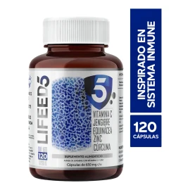 Vitamina C Vitamina D3 Equinácea Zinc Cúrcuma Lifeed5 Inmune Sin Sabor 120 Cápsulas Suplemento Multivitamínico