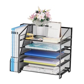 Simple Trending Organizadores y accesorios de escritorio, organizador de archivos de escritorio de 5 niveles, organizador de bandeja de papel con sopo