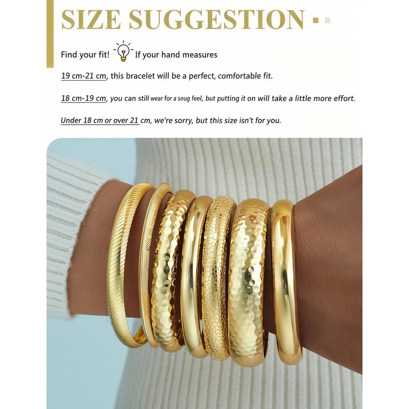 YEEZII Gold Bangle Bracelets for Women, 7Pcs 14K Gold Plated