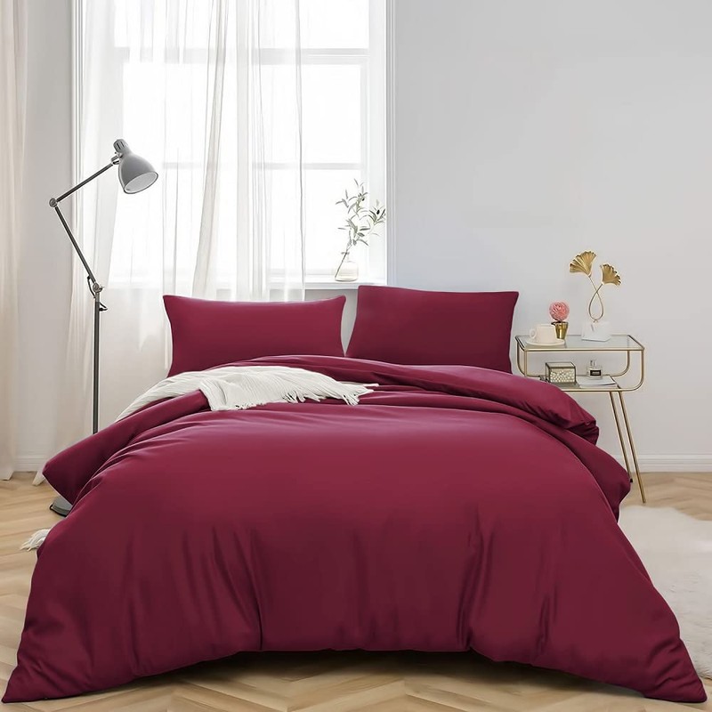 MOONLIGHT20015 Single Duvet Cover Burgundy Solid Soft Single Bedding Duvet
