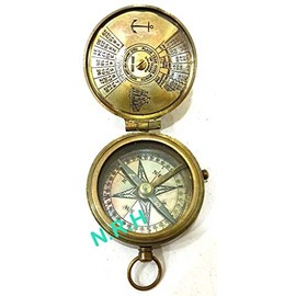 Nautical Replica Hub Brass Vintage Compass 100 Year Calendar Compasses lid Compass