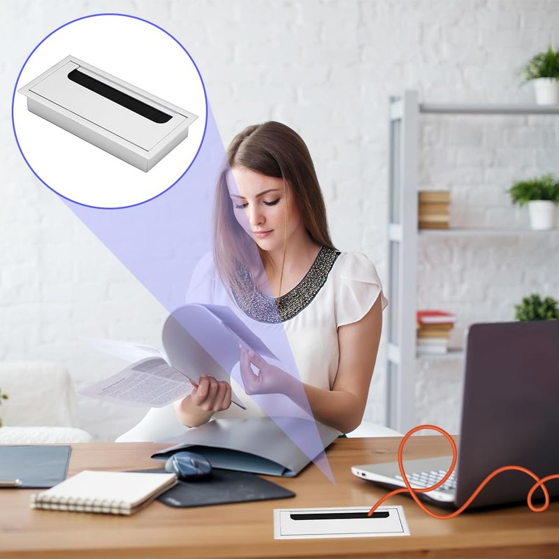 Desk Grommet, Square Cable Cover Aluminium Brush Plate for Computer