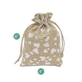 TheDisplayGuys - Paquete de 12 bolsas de regalo de lona de yute reutilizables de 4 x 6 con cordones (corazones plateados, pequeños), para regalos, recuerdos de fiesta, venta al por menor, muestras