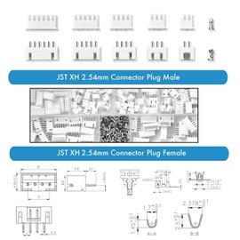 Litorange 500PCS 2.54mm 2/3/4/5/6 Pin Housing JST Adapter Cable Connector Socket Male and Female JST-XH JST Connector Kit with Female Pin Connector White Kit