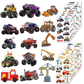 Monster Truck Temporary Tattoos for Kids 180+PCS(20 sheets) Construction Trucks Vehicle Digger Bulldozer Boys&Girls Birthday Cool Party Supplies Favors Fake Tattoos Prize Gifts for School Classroom
