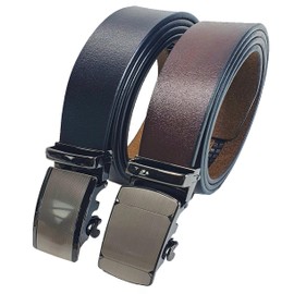 Safekeepers Men's Automatic Leather Belt Automatic Buckle Buckly Belt, Black / Brown